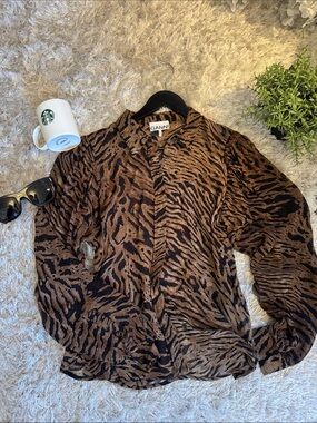 EUC Ganni Brown & Black Animal-Print Button Shirt 38/M/6